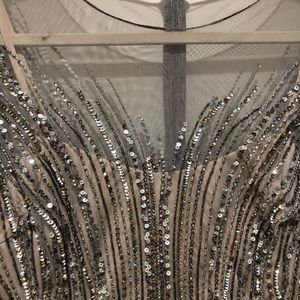 Elegant Grey Sequin Embroidered Long Gown/Dress